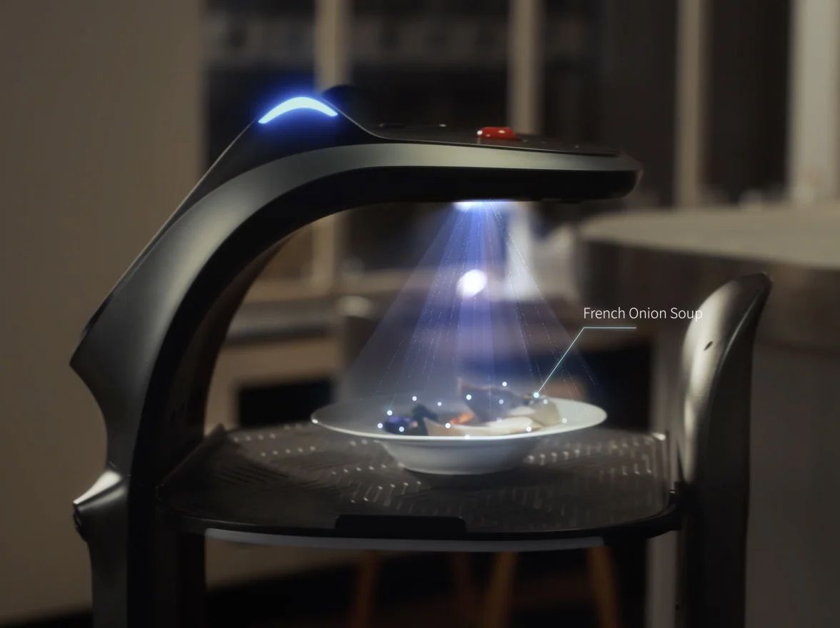 餐點辨識與播報:整合餐點辨識技術使 BellaBot Pro 不僅能夠宣布餐點名稱,還能提供烹飪方法和食用方式等有價值的資訊,以豐富的資訊增強用餐者的體驗。